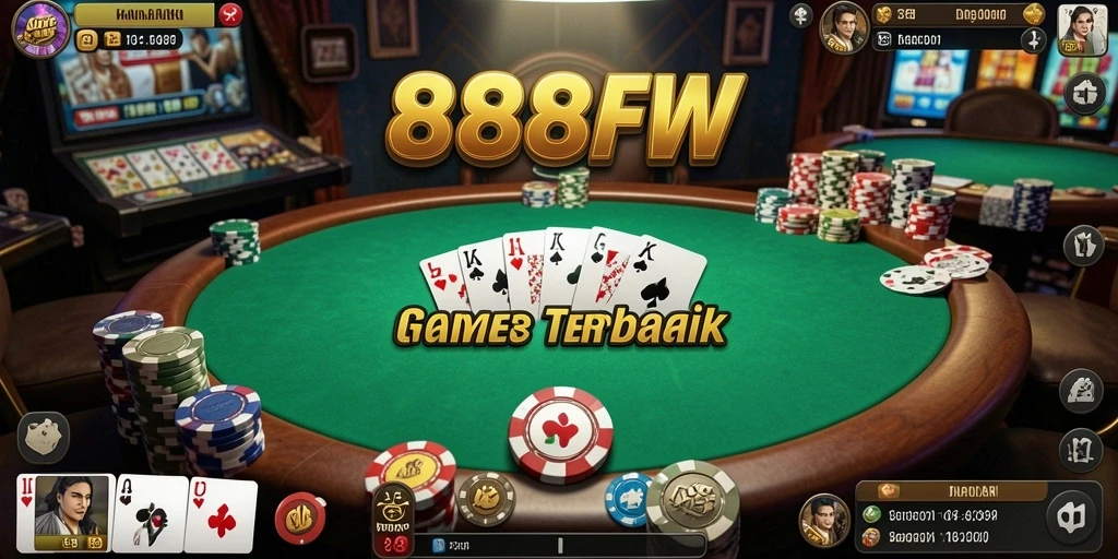 Screenshot gameplay 888FW menampilkan meja Poker yang seru dan interaksi pemain.