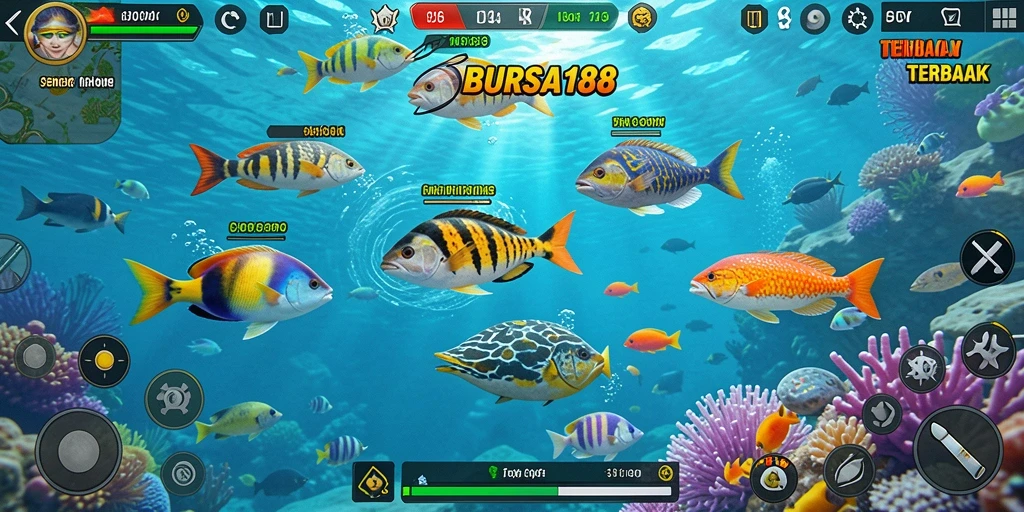 Tampilan gameplay BURSA188 dengan aksi menembak ikan yang seru.
