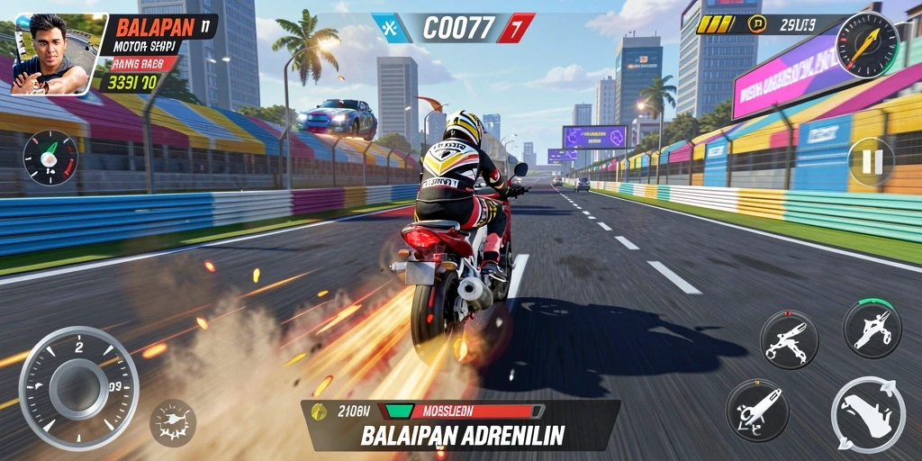 Tampilan seru permainan balapan motor di C0077.