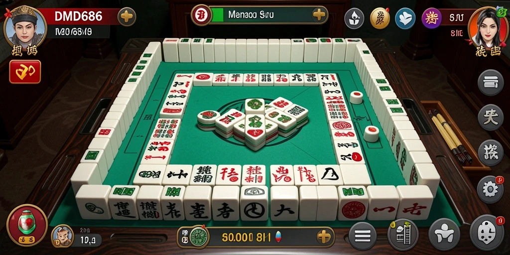 Tangkapan layar gameplay DMD686 yang menampilkan momen seru permainan Mahjong.