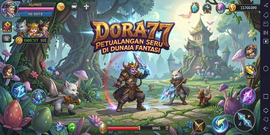 Screenshot DORA77 yang menampilkan petualangan mendebarkan di dunia fantasi.