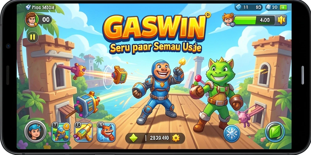 Tampilan gameplay yang mendebarkan dari GASWIN dengan berbagai level tantangan.