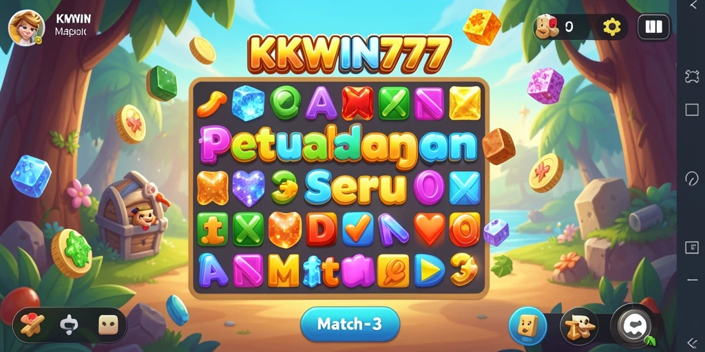 Screenshot gameplay KKWIN777 menampilkan keseruan mencocokkan permata.