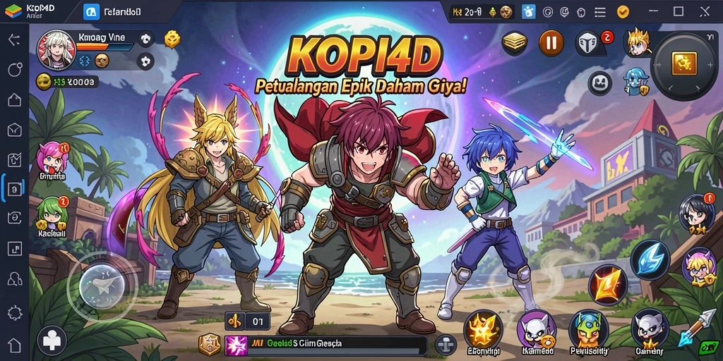 Tampilan gameplay seru di KOPI4D dengan karakter Anime yang berwarna-warni.