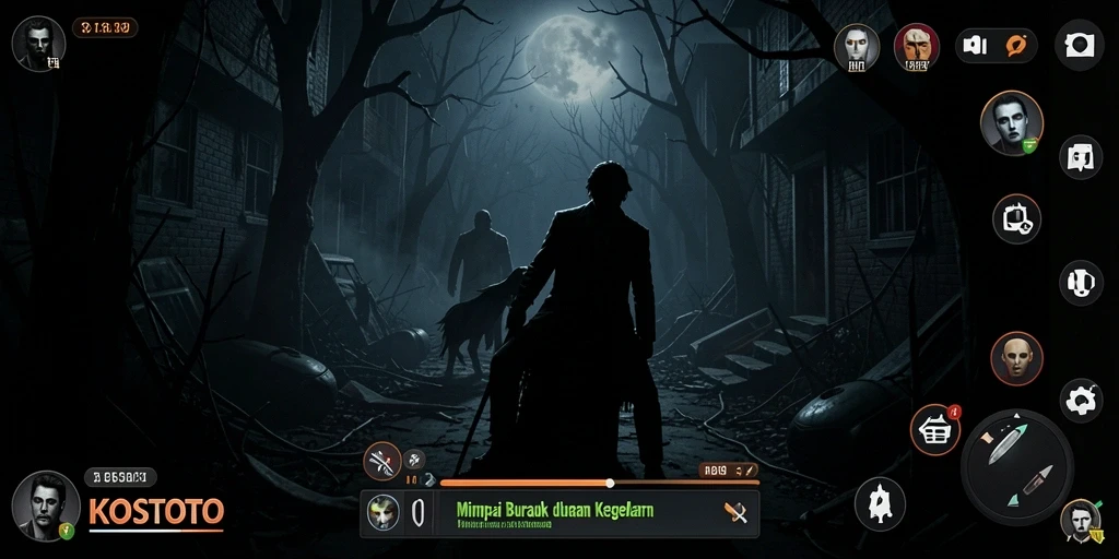 Screenshot gameplay KOSTOTO yang menunjukkan suasana mencekam dan menakutkan.