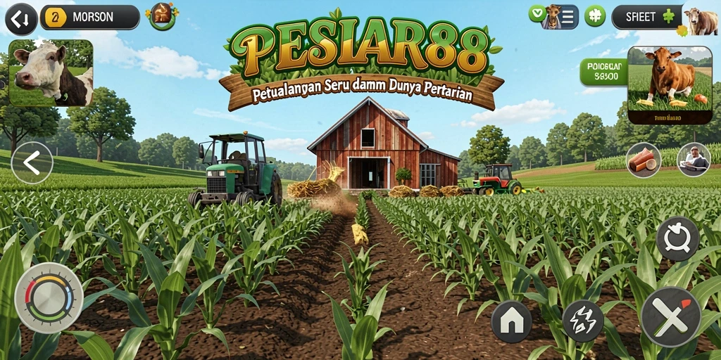 Screenshot utama PESIAR88 menampilkan gameplay seru bertani.