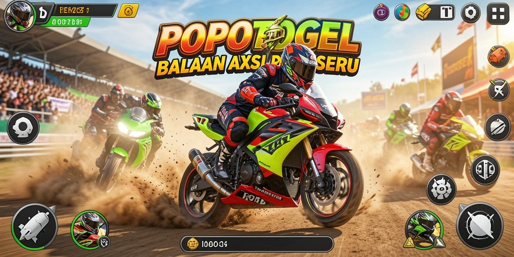 Screenshot gameplay POPOTOGEL menampilkan aksi balapan yang mendebarkan.