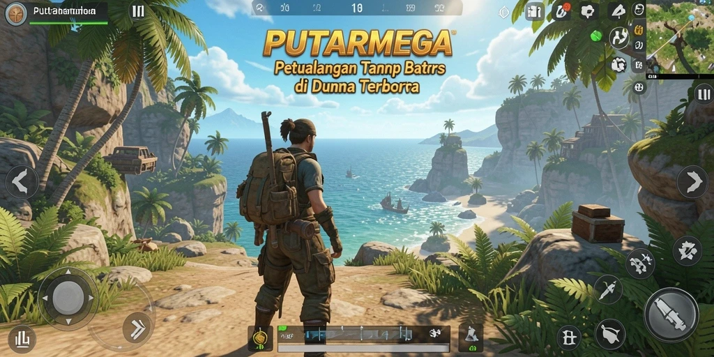 Screenshot permainan PUTARMEGA menampilkan petualangan epik di dunia terbuka.