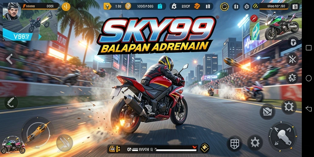 Tangkapan layar menunjukkan tindakan balapan mendebarkan di SKY99.